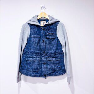 TRIPLE FIVE SOUL Blue Denim Jacket Hoodie Hybrid Streetwear | Medium *